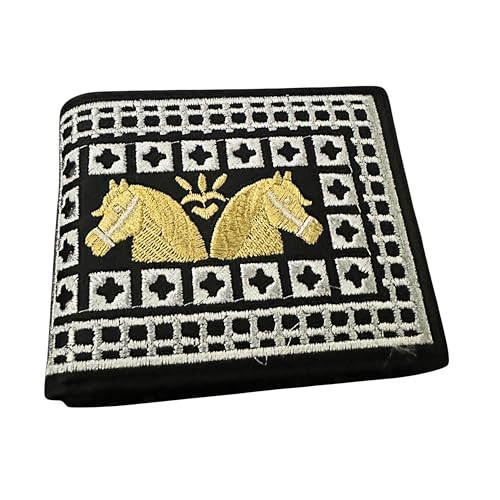 Western Stakes Western Cowboy Rodeo Geldbörse - Bi-Fold Leder mit Goldgewinde Cowboy und zwei Pferden Design, silberfarbene Akzentnähte, Schwarz, Western Wallet von Western Stakes