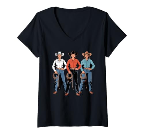 Damen Lustig Latina Cowgirl Spruch Ranchera Rodeo Schwestern Frauen Männer T-Shirt mit V-Ausschnitt von Western Women Mexican Heritage Country Mother Mom