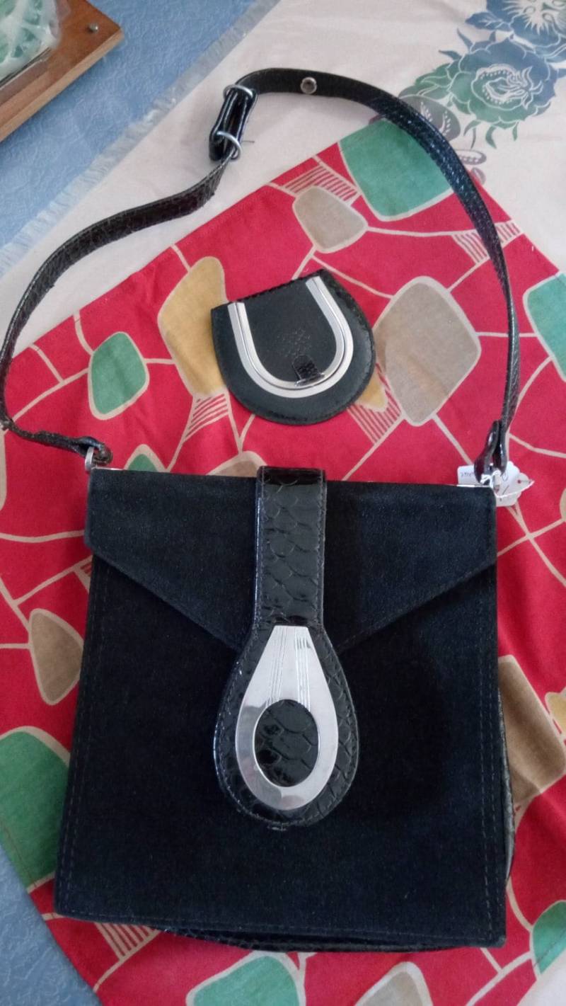 1940Er-Jahre-Tasche Aus Wildleder Und Schwarzem Eidechsenleder Mit Münzfach von WesternSwingHulagirl