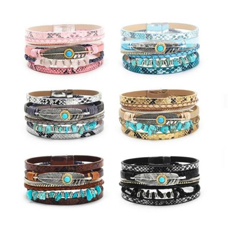 Westernlifestyle Armband Lederarmband im Westernstyle Country Feder Perlen türkise Steine von Westernlifestyle