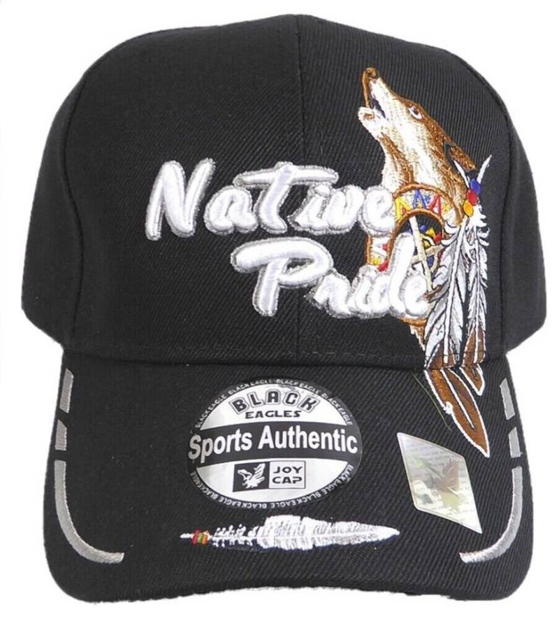 Westernlifestyle Baseball Cap Mit Wolf, Federn und Schriftzug Native Pride besti von Westernlifestyle