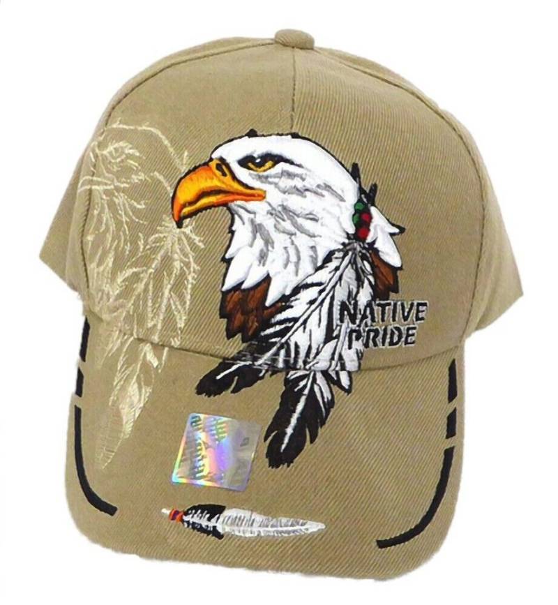 Westernlifestyle Baseball Cap Native Pride Adler mit Federn beige Cap mit Schild Bestick von Westernlifestyle