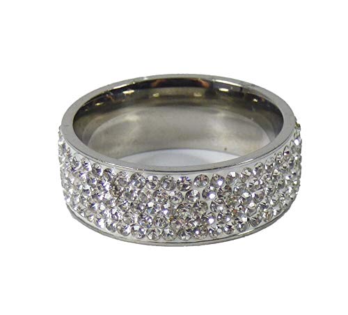 Westernlifestyle Breiter Strass Ring 5 Reihen Damen Edelstahl Farbe: Silber (17) von Westernlifestyle