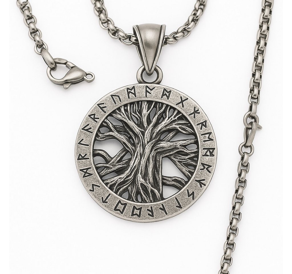 Westernlifestyle Edelstahlkette „Ewige Wurzeln“ Edelstahlkette mit Runen-Anhänger „Lebensbaum“ von Westernlifestyle