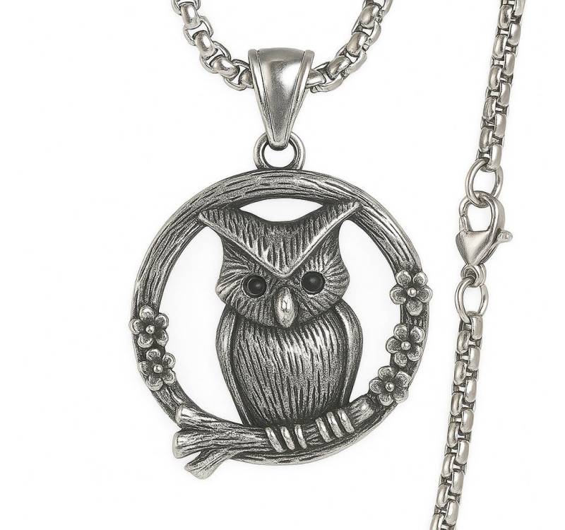 Westernlifestyle Edelstahlkette Moonwatcher – Die Wächterin der Nacht Edelstahl Halskette mit Eule von Westernlifestyle