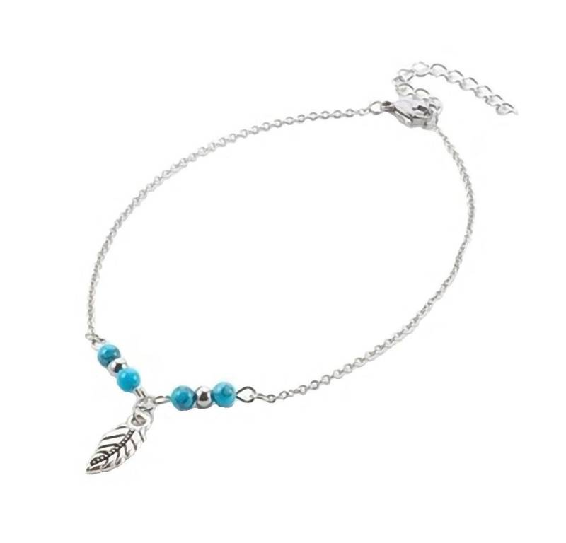 Westernlifestyle Fußkette Fußkette Fußkettchen Türkisperlen Feder Edelstahl, Fußkette, Damenschmuck von Westernlifestyle