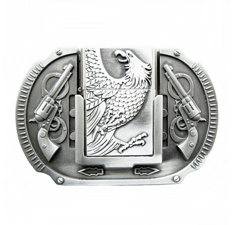 Westernlifestyle Gürtelschnalle Adler Colt Handschellen Buckle Gürtelschließe mit Sturmfeuerzeug von Westernlifestyle