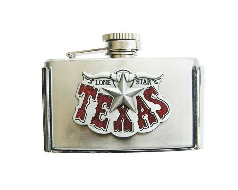 Westernlifestyle Gürtelschnalle Buckle Gürtelschliesse m. Taschenflasche Flachmann Texas Longhorn von Westernlifestyle