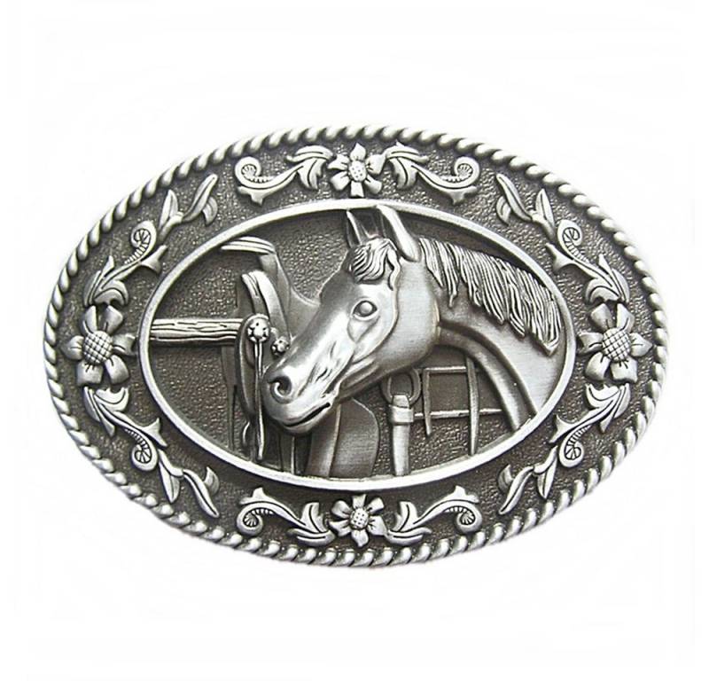 Westernlifestyle Gürtelschnalle Buckle für Wechselgürtel Pferd mit Sattel von Westernlifestyle