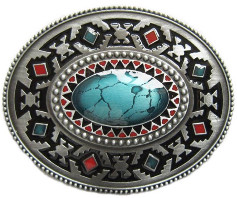 Westernlifestyle Gürtelschnalle Westernbuckle Gürtelschliesse Buckle Ornament türkis von Westernlifestyle