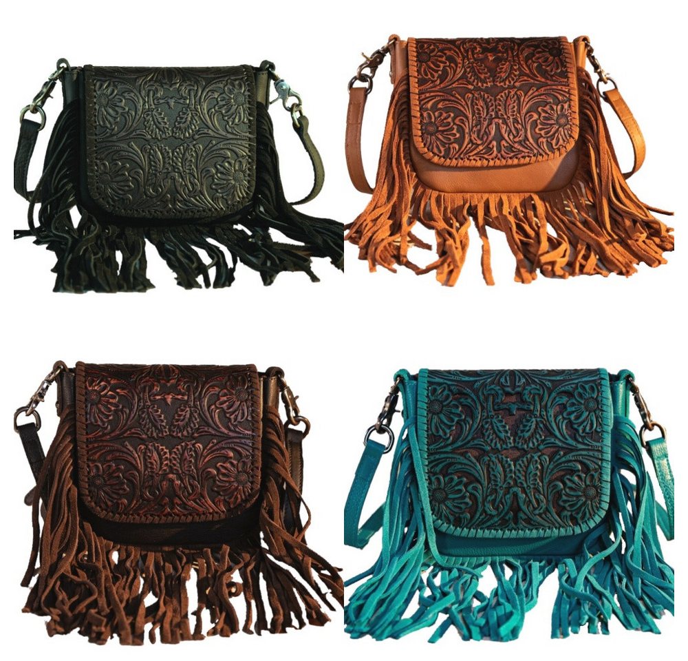 Westernlifestyle Handtasche Carmelita Schultertasche Westerntasche Fransen Leder Prägung von Westernlifestyle