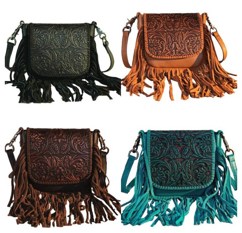 Westernlifestyle Handtasche Carmelita Schultertasche Westerntasche Fransen Leder Prägung von Westernlifestyle