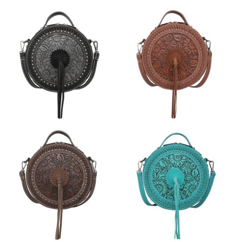 Westernlifestyle Handtasche Ronda runde Handtasche Schultertasche Westerntasche Florale Prägung von Westernlifestyle