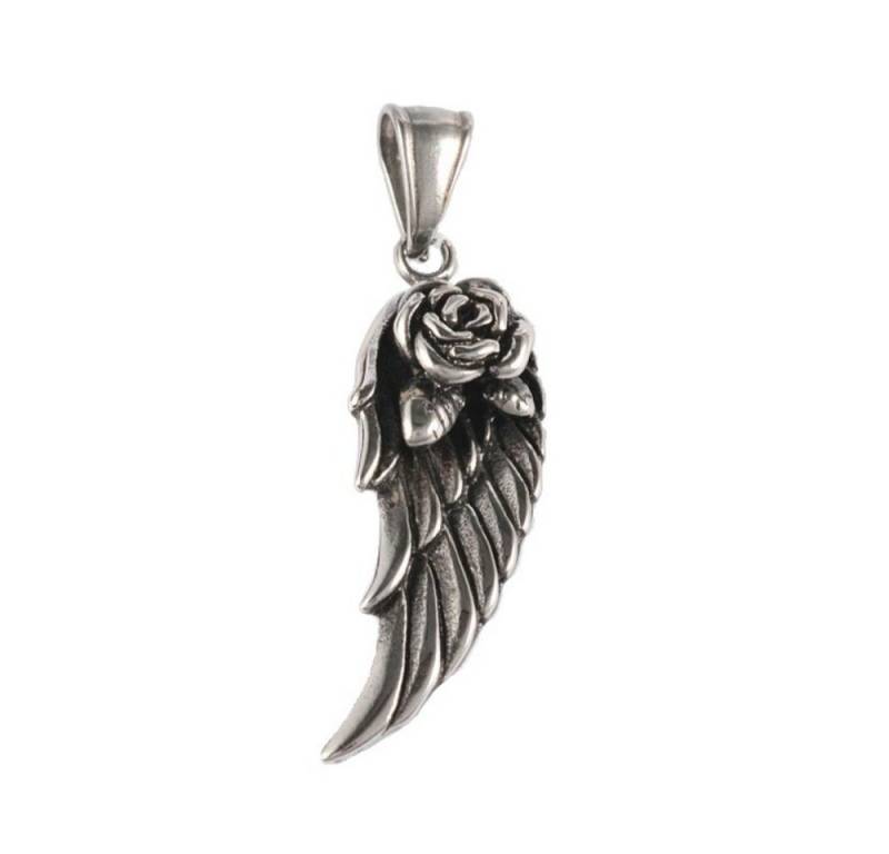 Westernlifestyle Kettenanhänger Anhänger aus Edelstahl Flügel Engelsflügel mit Rose von Westernlifestyle