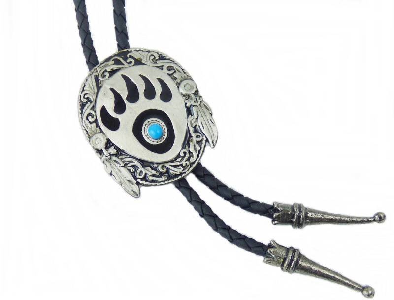 Westernlifestyle Krawatte Bolo Tie Bärentatze mit Federn von Westernlifestyle