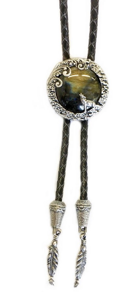Westernlifestyle Krawatte Labradorit Vintage Bolo Tie Westernkrawatte Heulender Wolf von Westernlifestyle