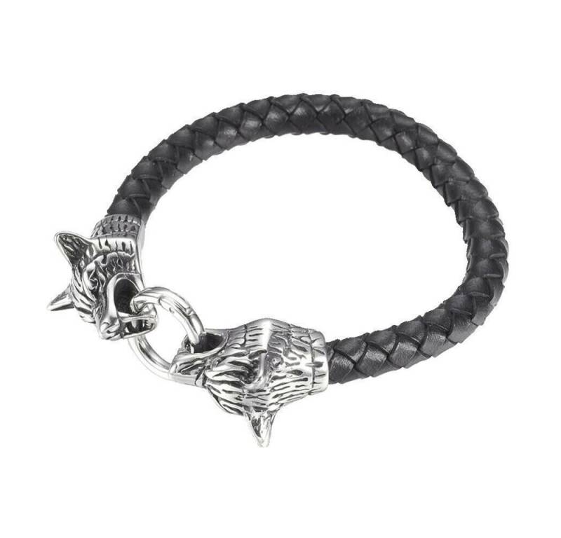 Westernlifestyle Lederarmband Armband geflochtenes echtes Leder und Edelstahl 304 Wolf Wolfskopf von Westernlifestyle