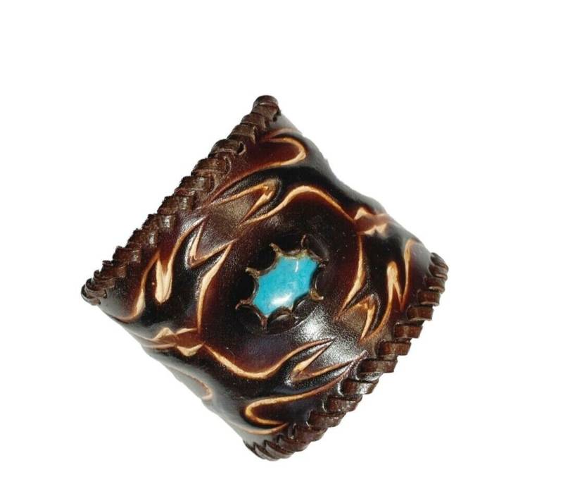 Westernlifestyle Lederarmband Echt Lederarmband Westernarmband BREIT braun türkiser Stein von Westernlifestyle