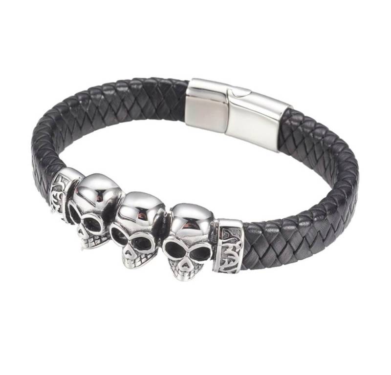 Westernlifestyle Lederarmband Stabiles Lederarmband geflochten mit 3 Totenköpfen aus Edelstahl von Westernlifestyle