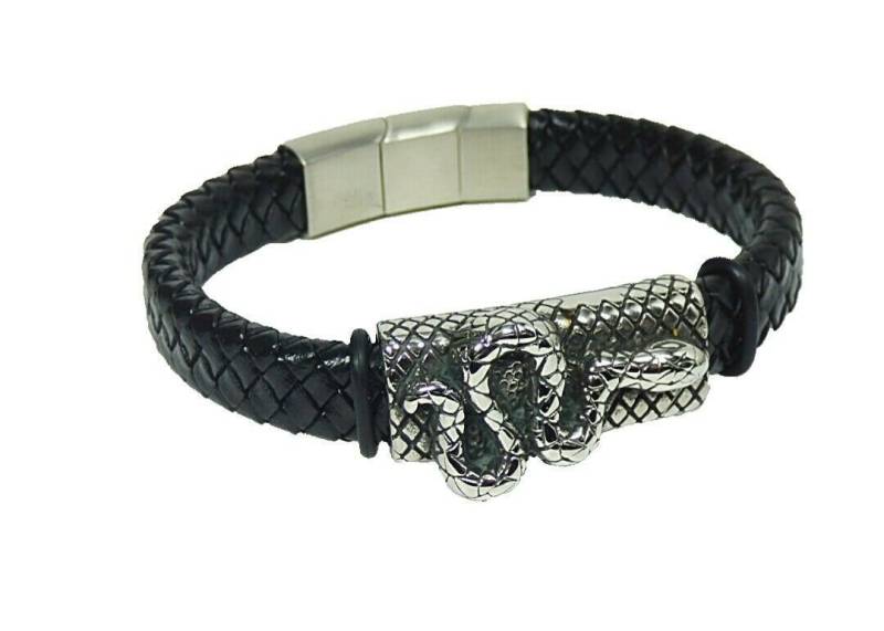 Westernlifestyle Lederarmband Stabiles Lederarmband geflochten mit Schlange Kobra Edelstahl von Westernlifestyle