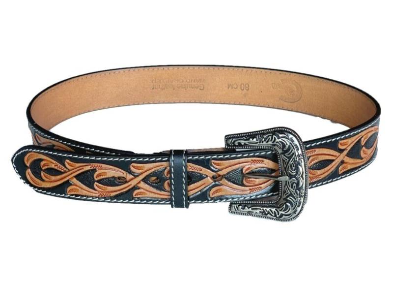Westernlifestyle Ledergürtel Schwarz braun gemusterter Westerngürtel Wechselgürtel echt Leder von Westernlifestyle