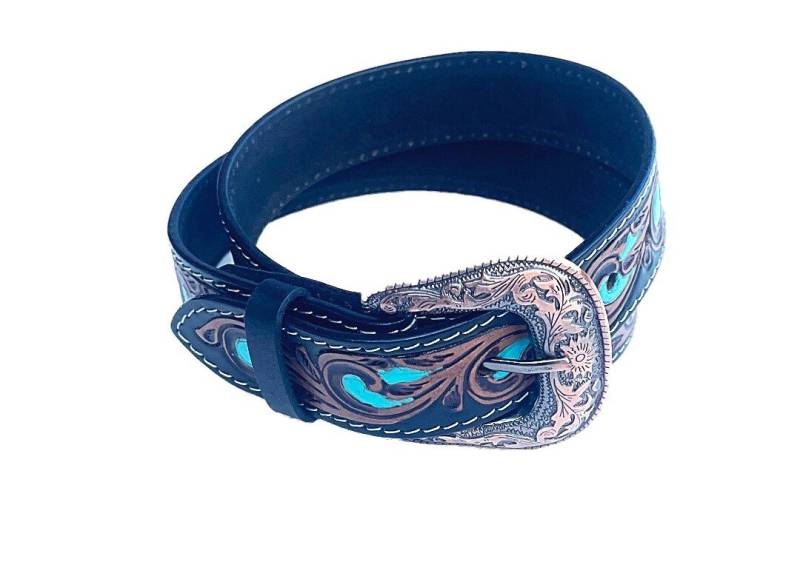 Westernlifestyle Ledergürtel Westerngürtel Gürtel Wechselgürtel echt Leder braun türkis von Westernlifestyle