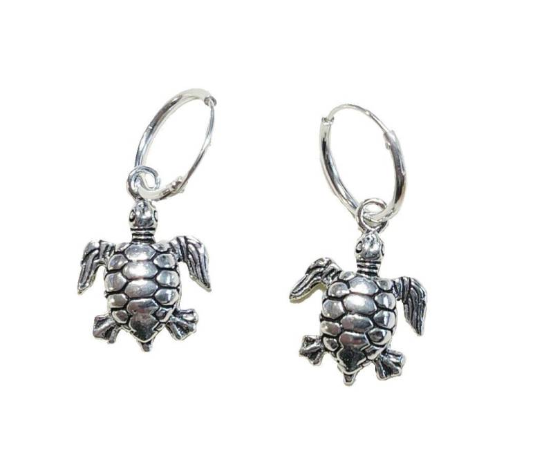 Westernlifestyle Paar Creolen mit Anhänger Schildkröte Turtle aus 925er Sterling Silber von Westernlifestyle