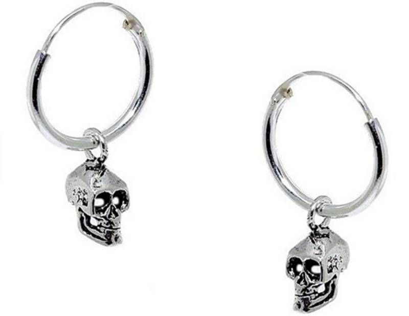 Westernlifestyle Paar Creolen mit Anhänger Totenkopf Skull aus 925er Sterling Silber von Westernlifestyle