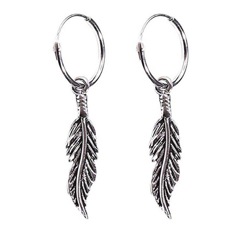 Westernlifestyle Paar Creolen mit abnehmbaren Anhänger Feder aus 925er Sterling Silber von Westernlifestyle