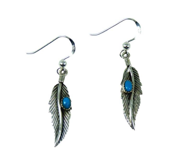 Westernlifestyle Paar Ohrhänger Feder mit Türkis besetzt aus 925er Sterling Silber von Westernlifestyle