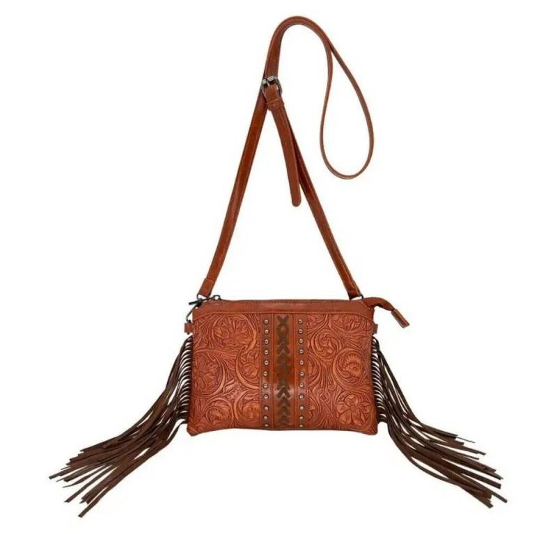 Westernlifestyle Schultertasche Seitliche Fransen Florale Prägung Tasche Handtasche Westerntasche von Westernlifestyle
