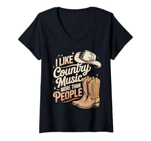 Damen I Like Country Music More Than People T-Shirt mit V-Ausschnitt Damen I Like Country Music More Than People T-Shirt mit V-Ausschnitt von Westernmusik Südstaatenmusik Countrymusik Der 90er
