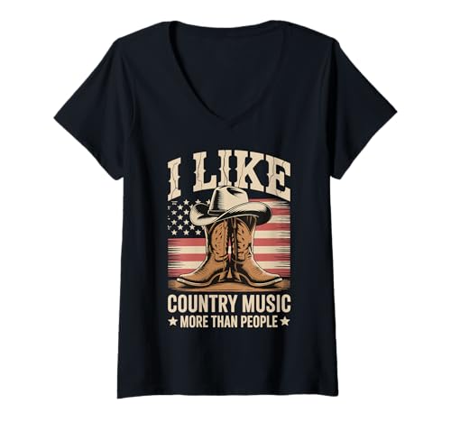 Damen I Like Country Music More Than People T-Shirt mit V-Ausschnitt Damen I Like Country Music More Than People T-Shirt mit V-Ausschnitt von Westernmusik Südstaatenmusik Countrymusik Der 90er