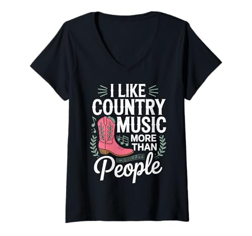 Damen I Like Country Music More Than People T-Shirt mit V-Ausschnitt Damen I Like Country Music More Than People T-Shirt mit V-Ausschnitt von Westernmusik Südstaatenmusik Countrymusik Der 90er