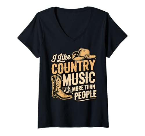Damen I Like Country Music More Than People T-Shirt mit V-Ausschnitt von Westernmusik Südstaatenmusik Countrymusik Der 90er