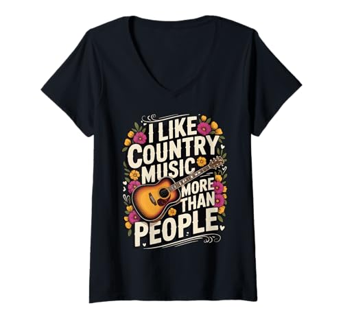 Damen I Like Country Music More Than People T-Shirt mit V-Ausschnitt Damen I Like Country Music More Than People T-Shirt mit V-Ausschnitt von Westernmusik Südstaatenmusik Countrymusik Der 90er