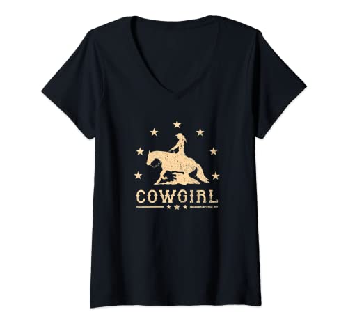 Damen Westernreiter Reining Quarter Horse Sliding Stop Cowgirl T-Shirt mit V-Ausschnitt Damen Westernreiter Reining Quarter Horse Sliding Stop Cowgirl T-Shirt mit V-Ausschnitt von Westernreiten Pferdesport Shirts & Geschenke