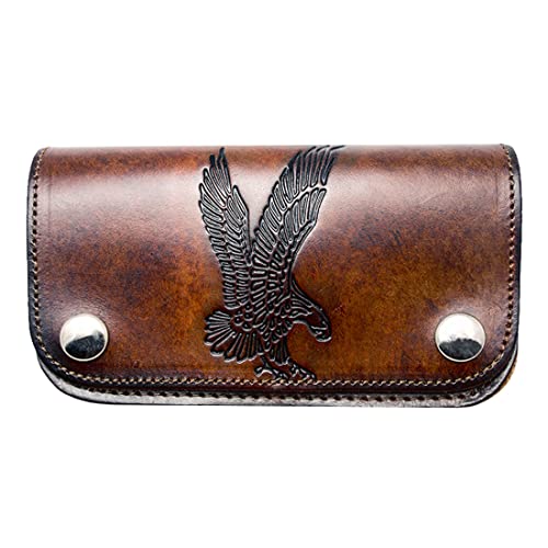 Westernwear-Shop Biker- & Trucker-Geldbörse mit Kette USA Adler - Vintage braun - Vintage Style Kettenbörse Wallet Billfold Brieftasche groß aus Leder für Damen und Herren Made in USA von Westernwear-Shop