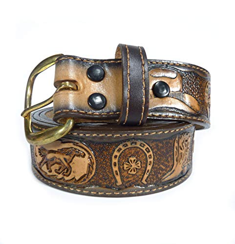 Western Ledergürtel bzw. Westerngürtel Boots Hats & Horseshoes - Ledergürtel Westerngürtel Westernkleidung Cowboygürtel Belt Unisex braun (110 cm) von Westernwear-Shop