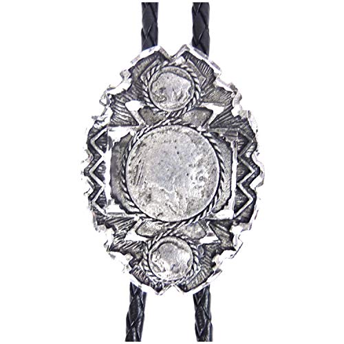 Westernwear-Shop Bolotie Indian Head Coin Westernschmuck Bolotie für Damen & Herren Bolo Tie Bolokrawatten Cowboy Krawatte Silber von Westernwear-Shop