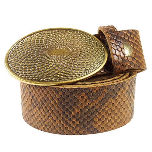 Westernwear-Shop Snake Brown & Ellipse Gold Lederg??rtel mit G??rtelschnalle Westerng??rtel Westernkleidung Cowboyg??rtel Belt Vintage Braun (100 cm) von Westernwear-Shop