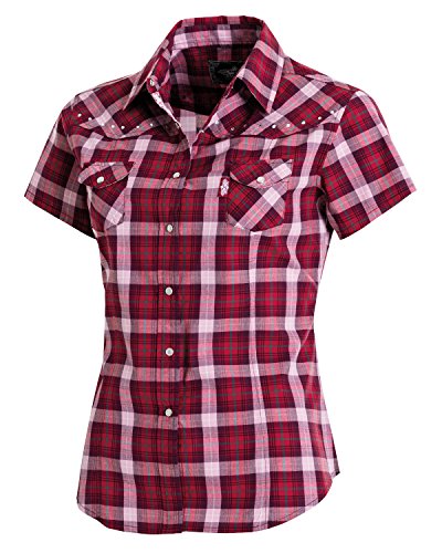 Westernwear-Shop Stars & Stripes Damen Kurzarm-Westernbluse Doreen Edition Damen Westernhemd Westernkleidung Westernshirt Westernoberteil Westernoutfit für Frauen (Large) Rot von Westernwear-Shop