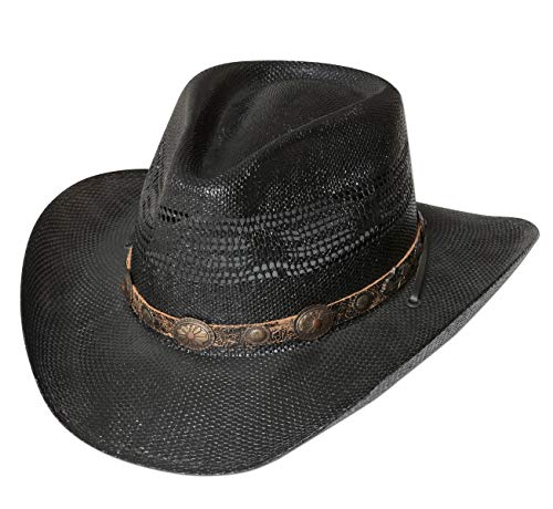 Westernwear-Shop Western Strohhut Fresno schwarz Edition Westernhut Cowboyhut Westernkleidung Strohhut f??r Damen und Herren (Medium) Schwarz von Westernwear-Shop