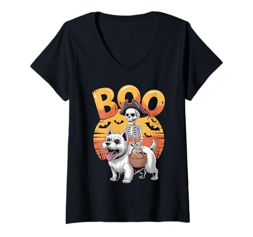 Damen Gruseliges Westie-Kostüm West Highland White Terrier Halloween T-Shirt mit V-Ausschnitt Damen Gruseliges Westie-Kostüm West Highland White Terrier Halloween T-Shirt mit V-Ausschnitt von Westie Halloween kids, women, men