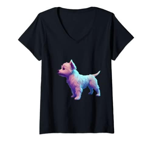 Damen Westie Hund - Westie T-Shirt mit V-Ausschnitt Damen Westie Hund - Westie T-Shirt mit V-Ausschnitt von Westie Hund - Westie