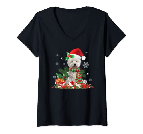 Damen Westie Hund, West Highland Terrier, Weihnachten T-Shirt mit V-Ausschnitt Damen Westie Hund, West Highland Terrier, Weihnachten T-Shirt mit V-Ausschnitt von Westie Novelty Gifts by WEZ