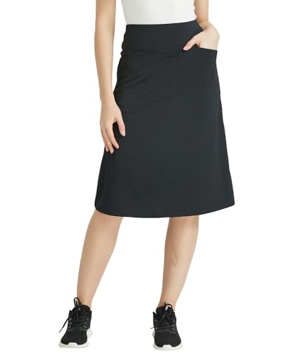 Westkun Damen Activewear Wanderröcke mit Innenhose Hoher Taille Skort mit Tasche Knielange Lässiger Reiserock Arbeitsrock Für Sport Golf Tennis Laufen Wandern Sportunterricht(Schwarz L) von Westkun