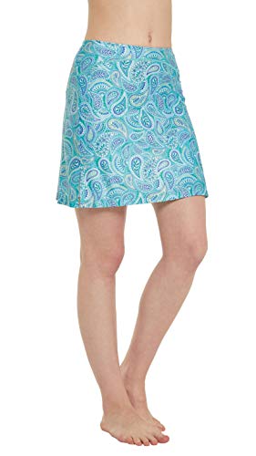 Westkun Damen Golfrock Hosenrock Knielang Skort Tennisrock Wanderrock Sport Sportrock mit Hose & Tasche Sommer Trekkingrock Grüner Paisley M von Westkun