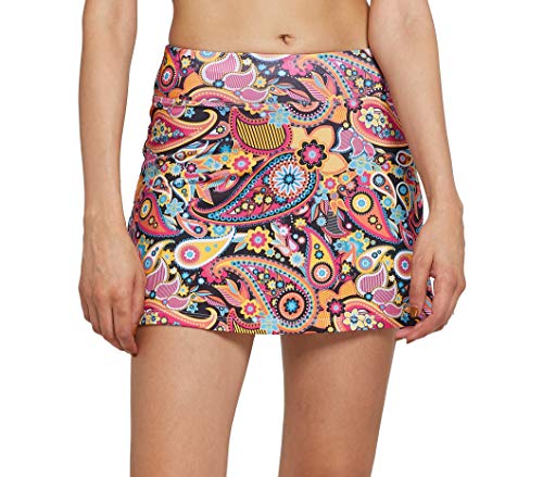 Westkun Damen Golfrock Tennis Skort mit Taschen Mini Laufröcke Sport Wanderrock mit Innenhose Tennisrock Skirt Lässiger Reiserock Sportrock Outdoorrock Hosenrock Color Paisley XL von Westkun