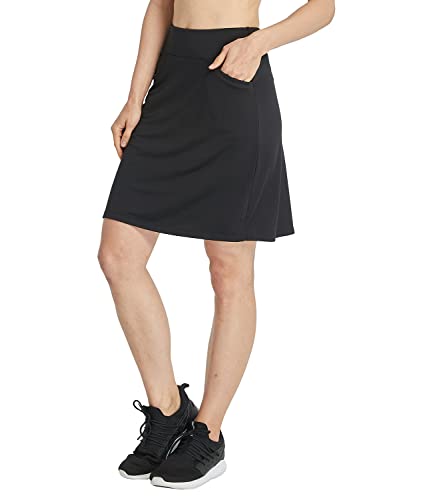 Westkun Damen Skort Knielang Hoher Taille Active Tennisrock Hosenrock Golfrock mit Innenshorts Sportrock Sommer mit Tasche für Wandern Golf Laufen Sport Schwarz XL von Westkun